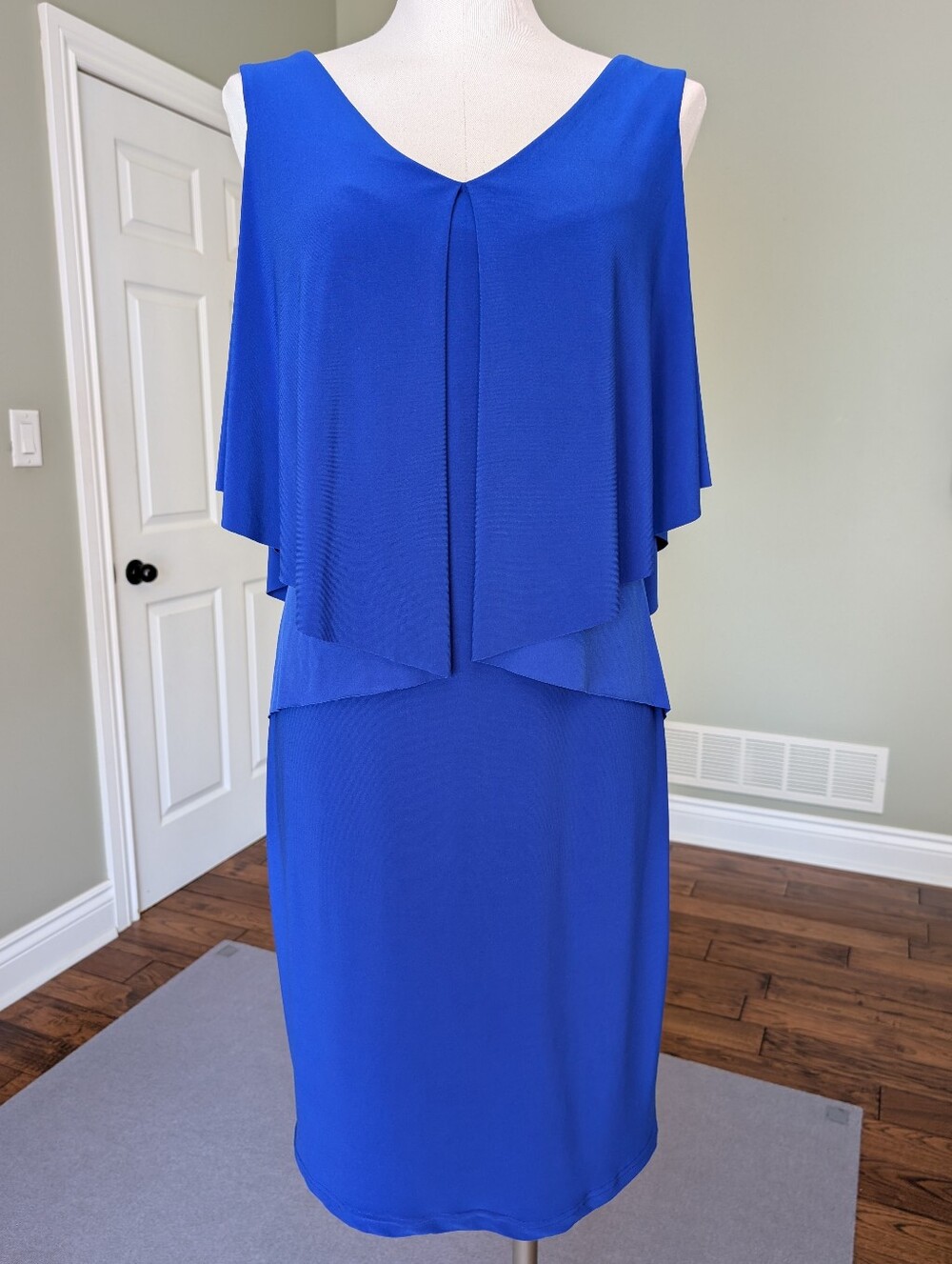 Joseph Ribkoff Royal Blue Dress Cape Overlay Cold Shoulder Size 10